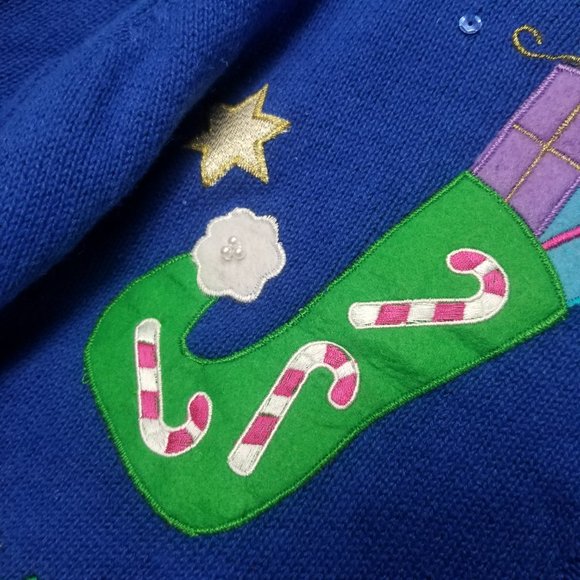 TIARA INTERNATIONAL Women's Royal Blue Christmas Snowman Cardigan Sweater XL - Picture 5 of 8